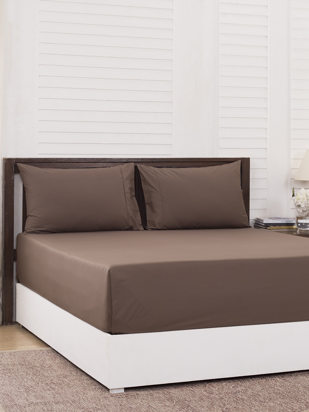

MASPAR Brown Solid 200 TC Cotton 1 Queen Bedsheet with 2 Pillow Covers