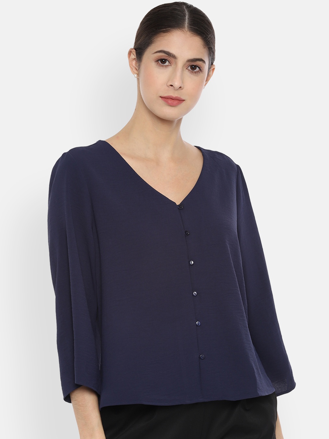 

Van Heusen Woman Navy Blue Solid A-Line Top