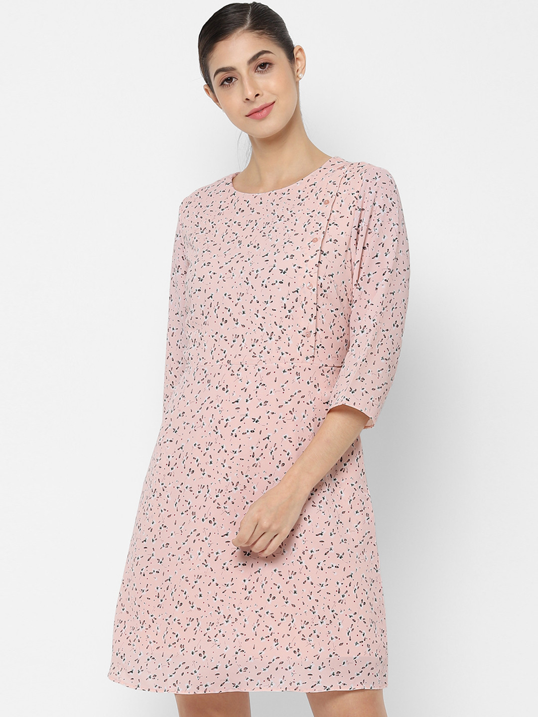 

Allen Solly Woman Pink & Navy Blue Printed A-Line Dress