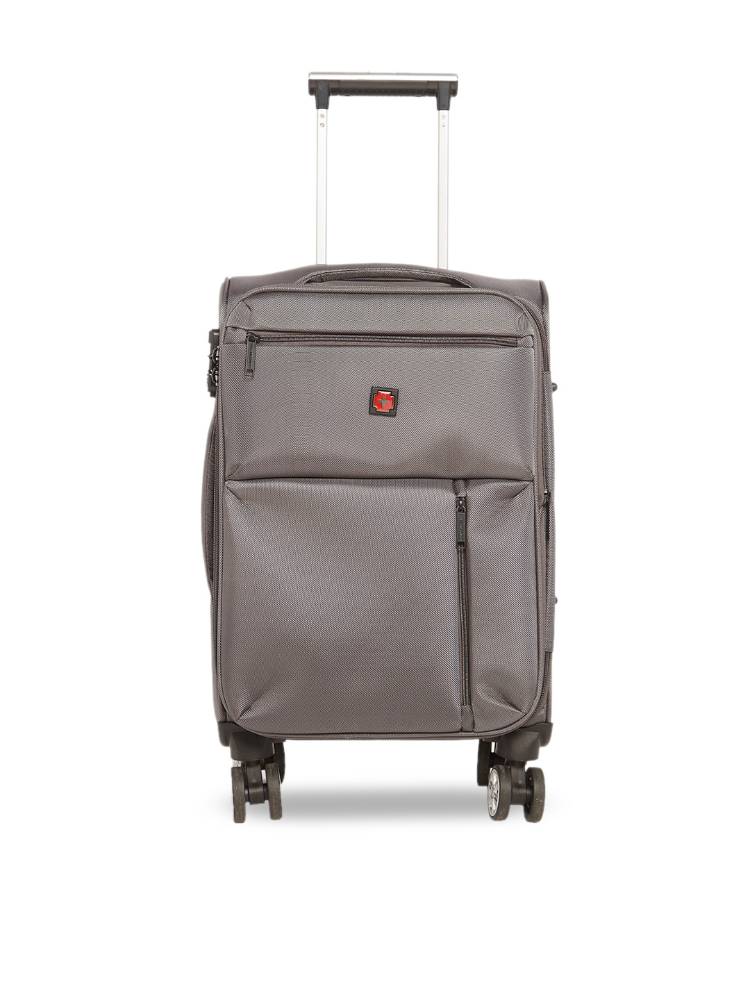 SWISS BRAND Unisex Grey Solid LOCARNO 360-Degree Rotation Soft-Sided Cabin Trolley Suitcase