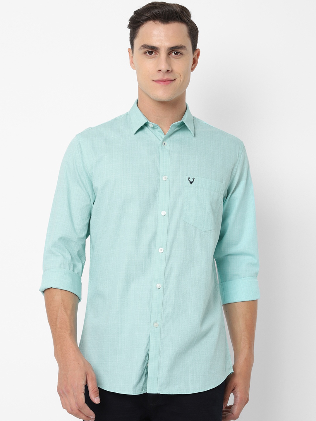 

Allen Solly Men Sea Green Slim Fit Checked Casual Shirt