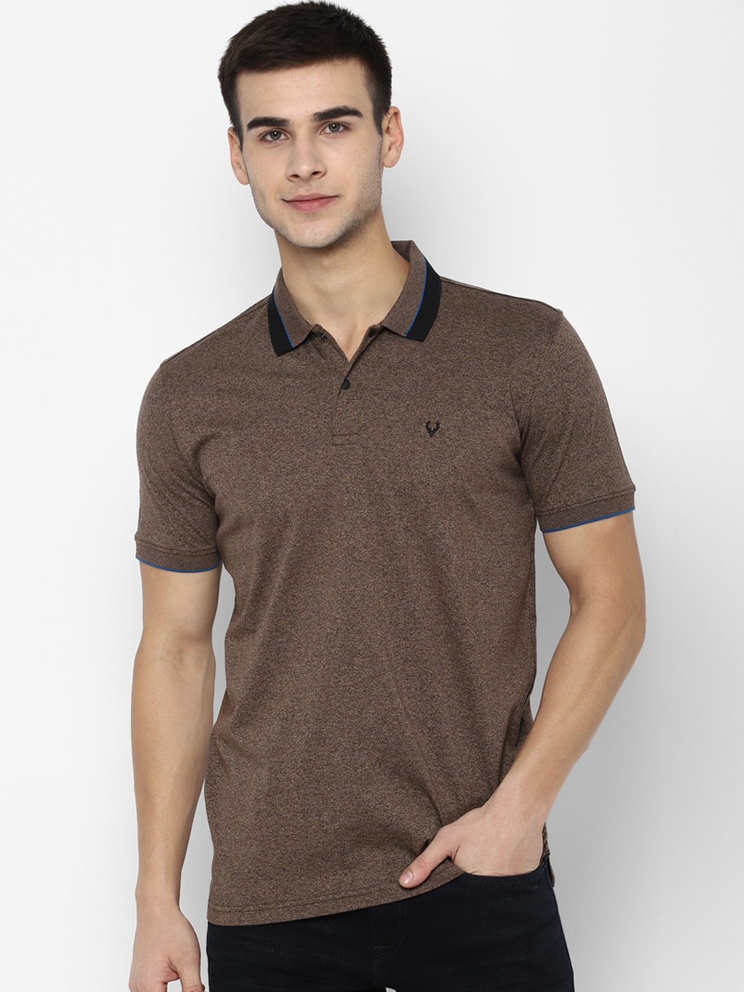 

Allen Solly Men Brown Solid Polo Collar Pure Cotton T-shirt