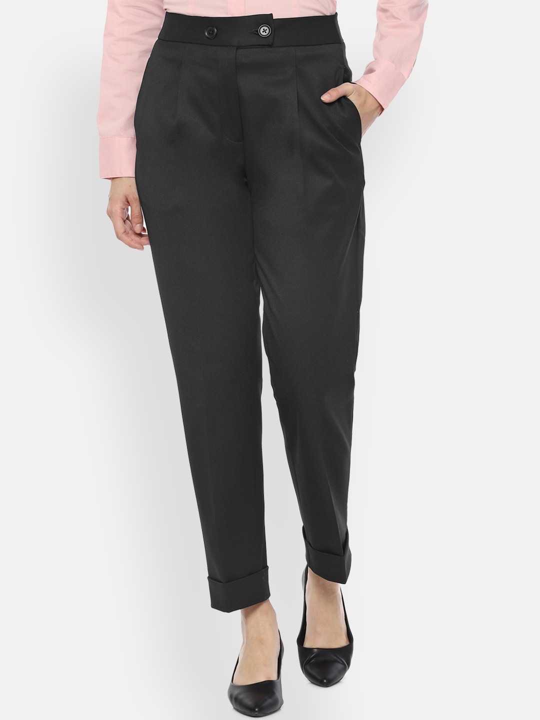 

Van Heusen Woman Black Regular Fit Solid Peg Trousers
