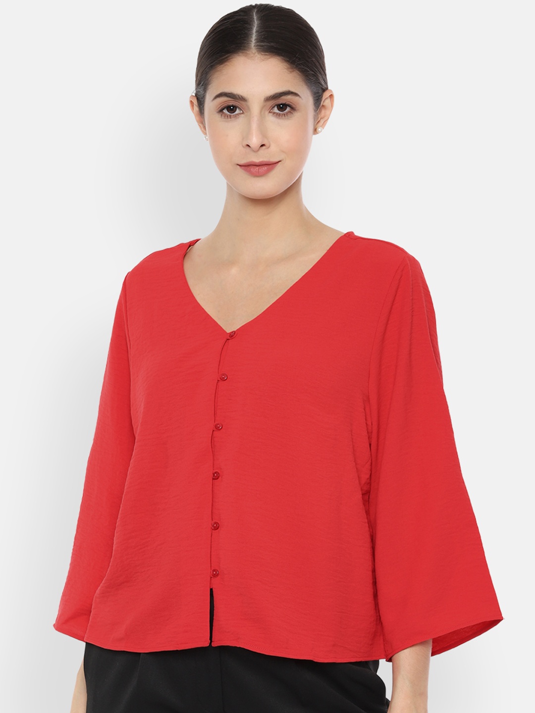 

Van Heusen Woman Red Solid A-Line Top