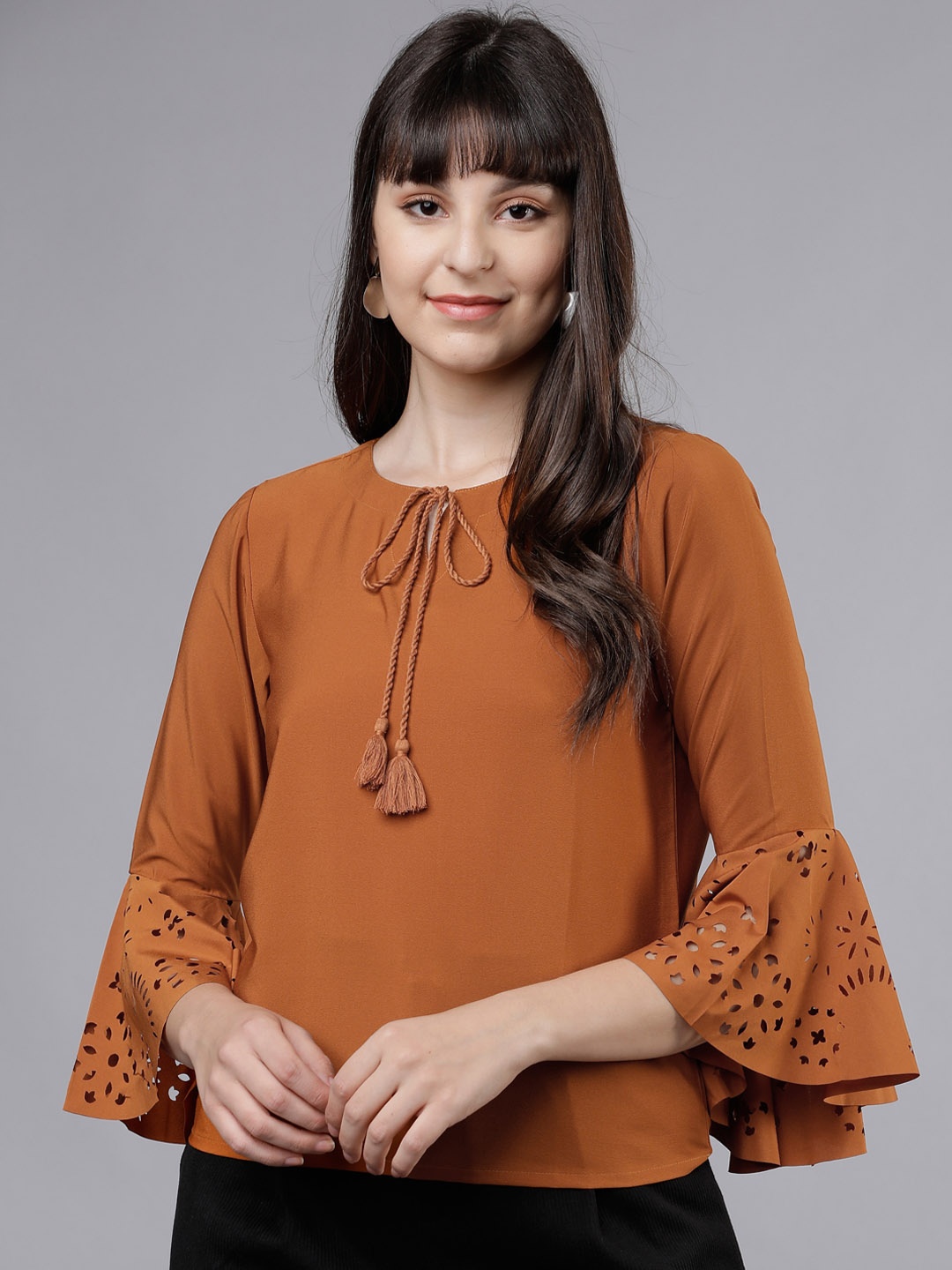 

Tokyo Talkies Women Rust Brown Solid A-Line Top