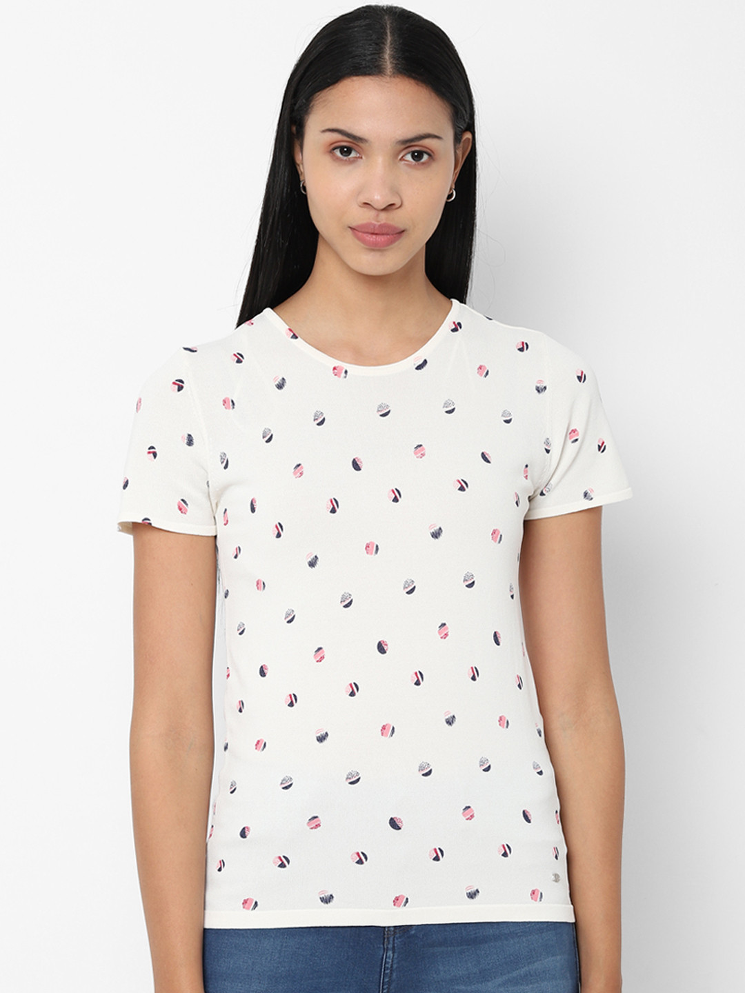 

Allen Solly Woman White & Pink Printed Round Neck T-shirt