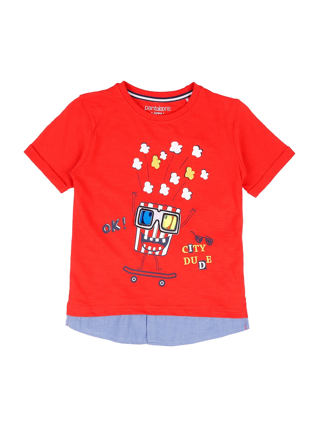 

Pantaloons Junior Boys Red White Printed Round Neck Pure Cotton T-shirt