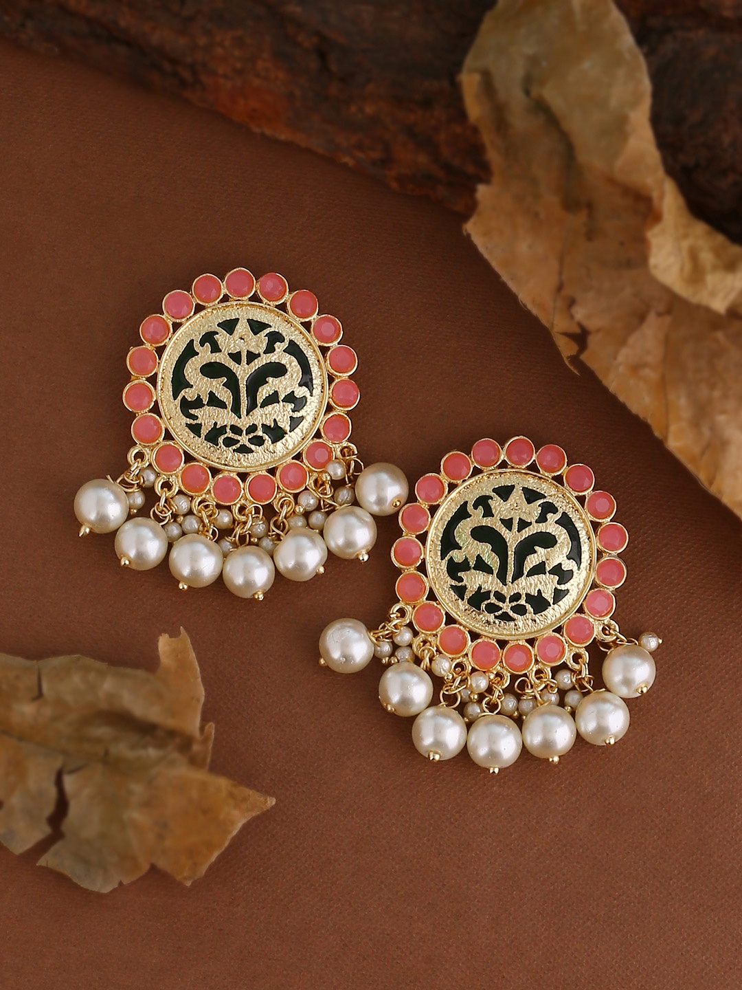 

Shoshaa Pink & Gold-Plated Circular Drop Earrings
