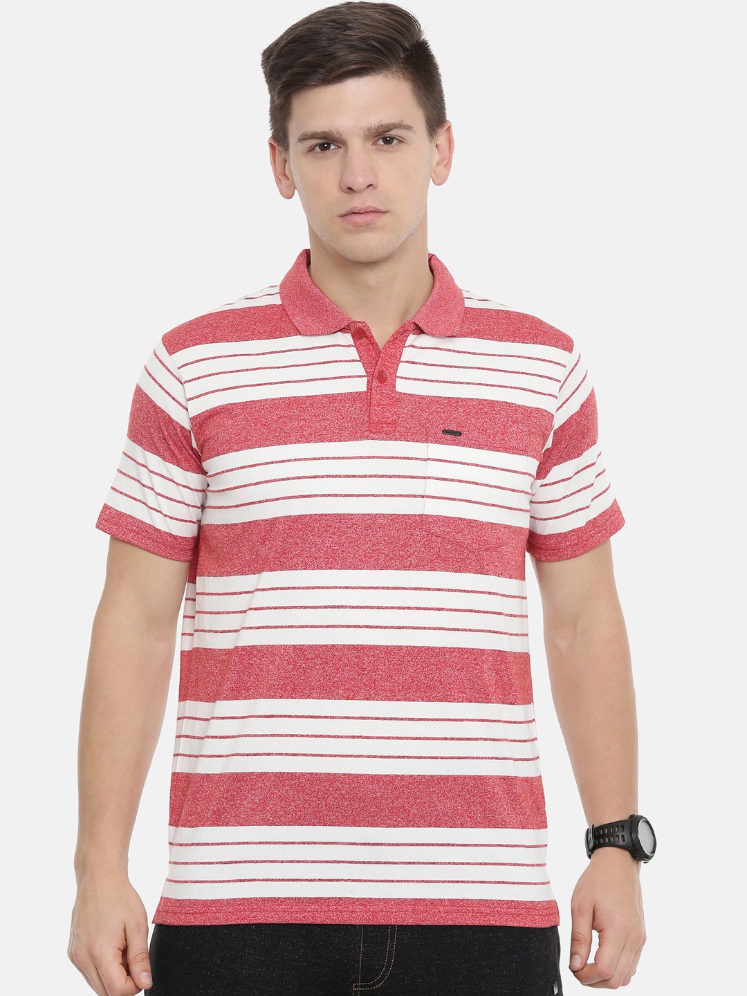

Proline Men Red Striped Polo Collar T-shirt