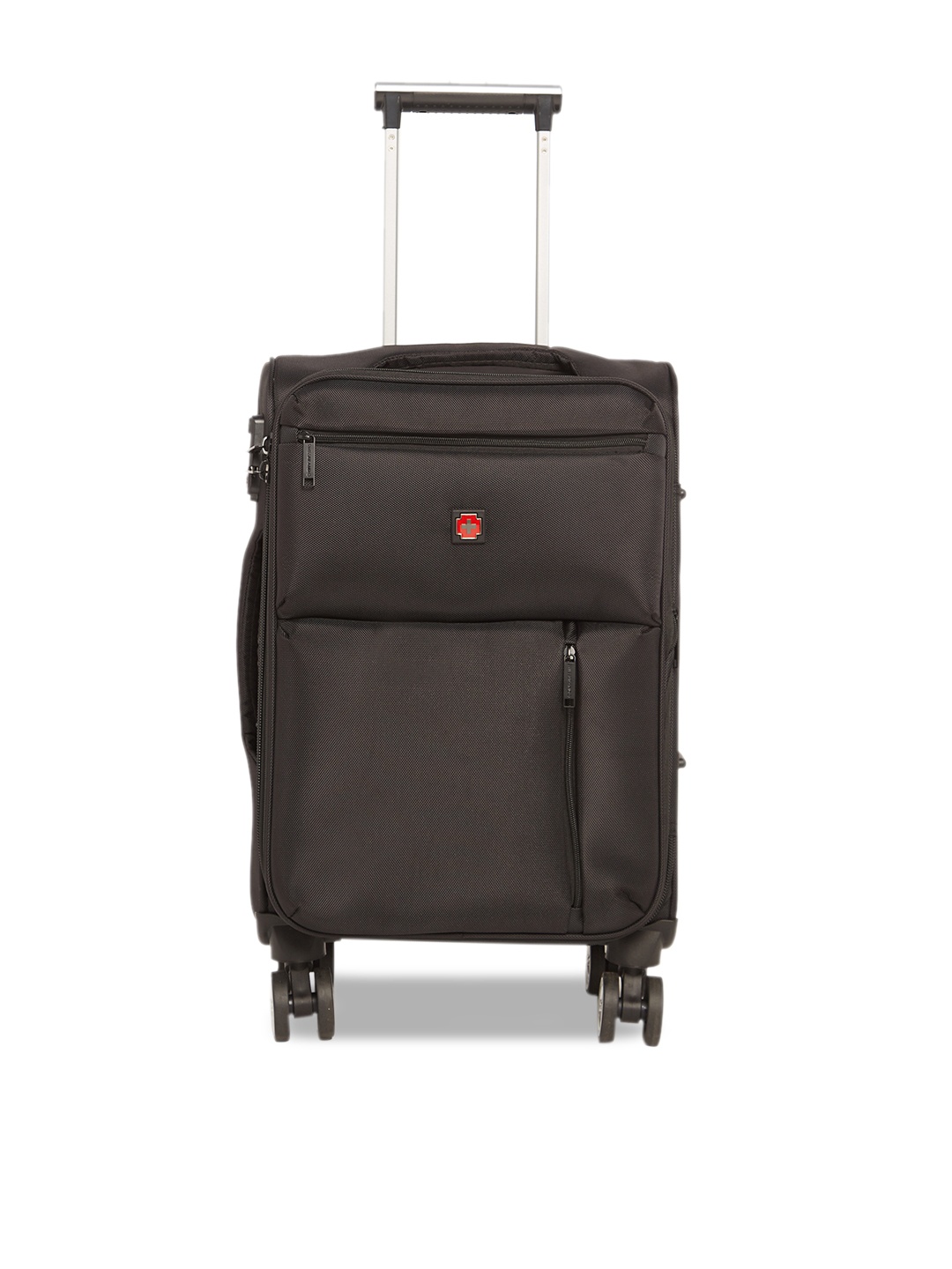 SWISS BRAND Unisex Black Solid LOCARNO 360-Degree Rotation Soft-Sided Cabin Trolley Suitcase