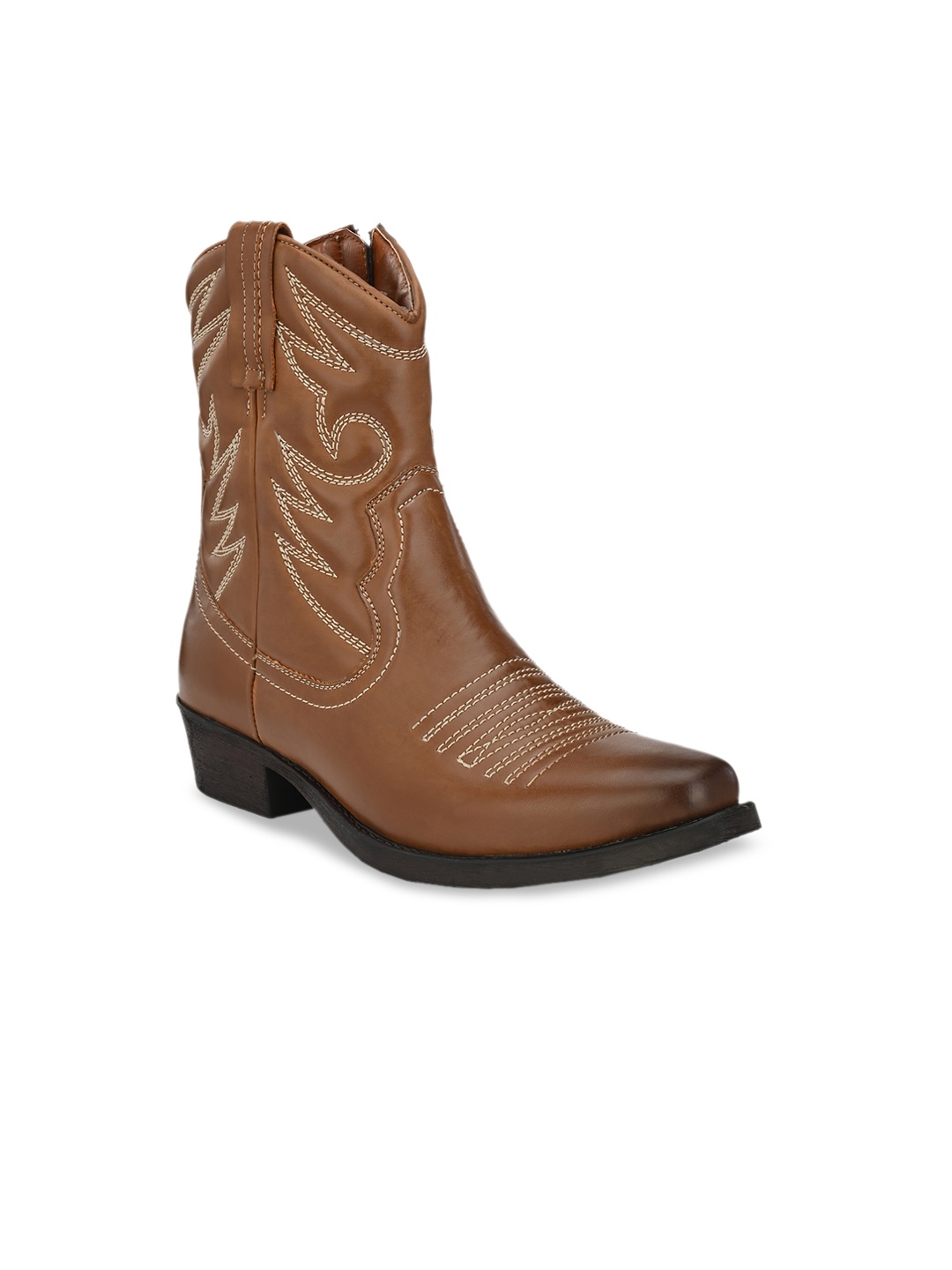 

Delize Men Tan Brown Solid Synthetic Leather High-Top Cowboy Boots