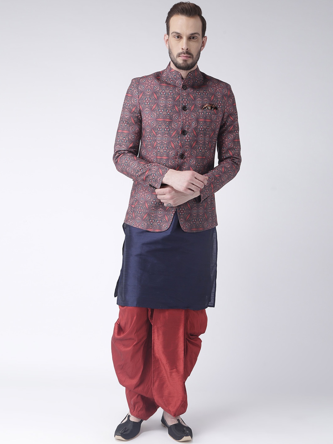 

Hangup Men Blue & Maroon Sherwani Set