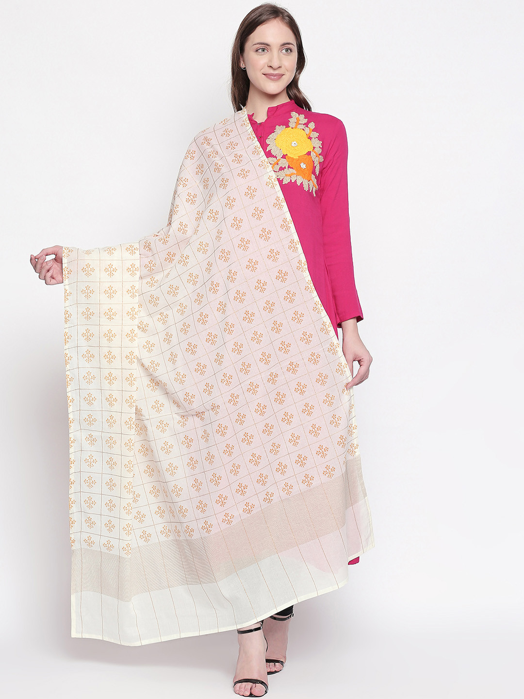 

RANGMANCH BY PANTALOONS Off-White & Gold-Toned Printed Dupatta