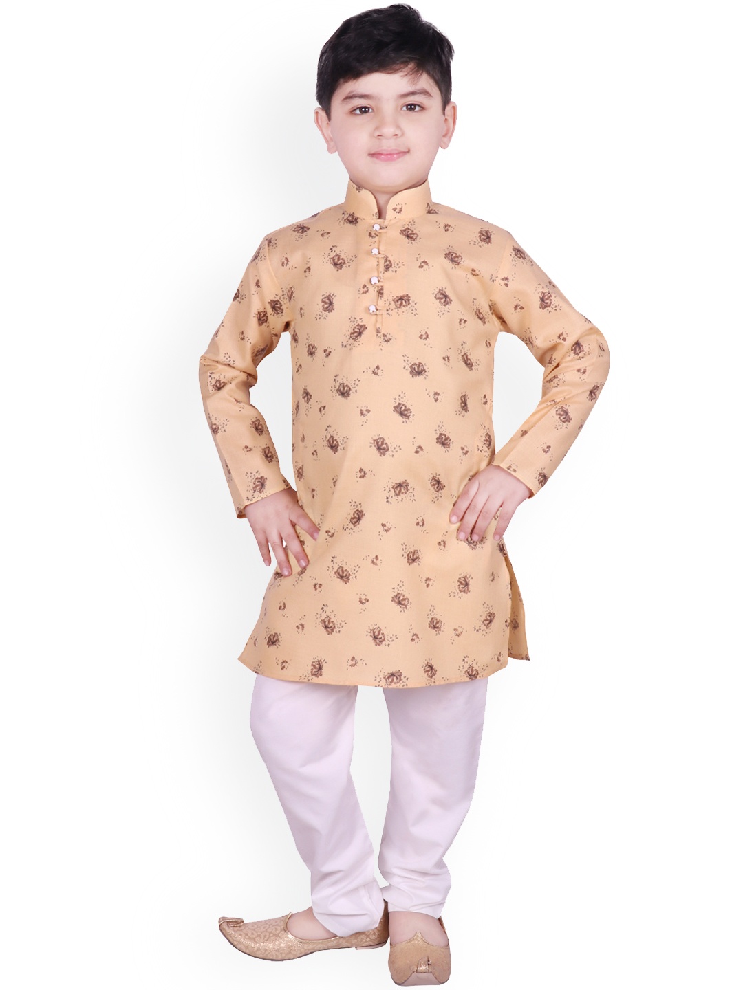 SG YUVRAJ Boys Brown & White Printed Kurta with Pyjamas