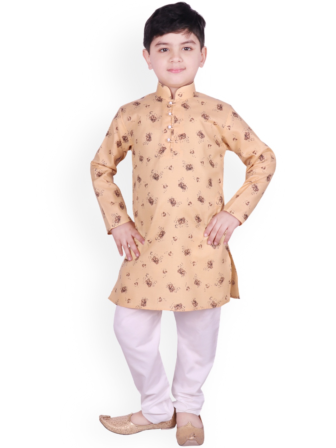 

SG YUVRAJ Boys Brown & White Printed Kurta with Pyjamas