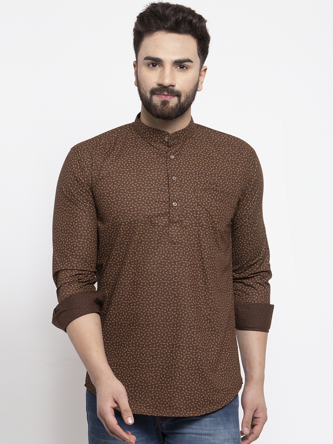 

KLOTTHE Men Brown Printed Straight Kurta