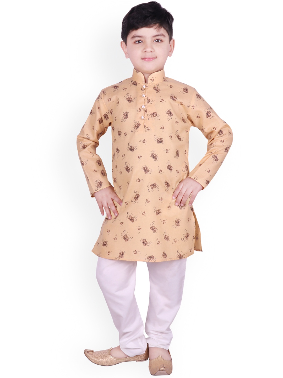 SG YUVRAJ Boys Brown & White Printed Kurta with Pyjamas