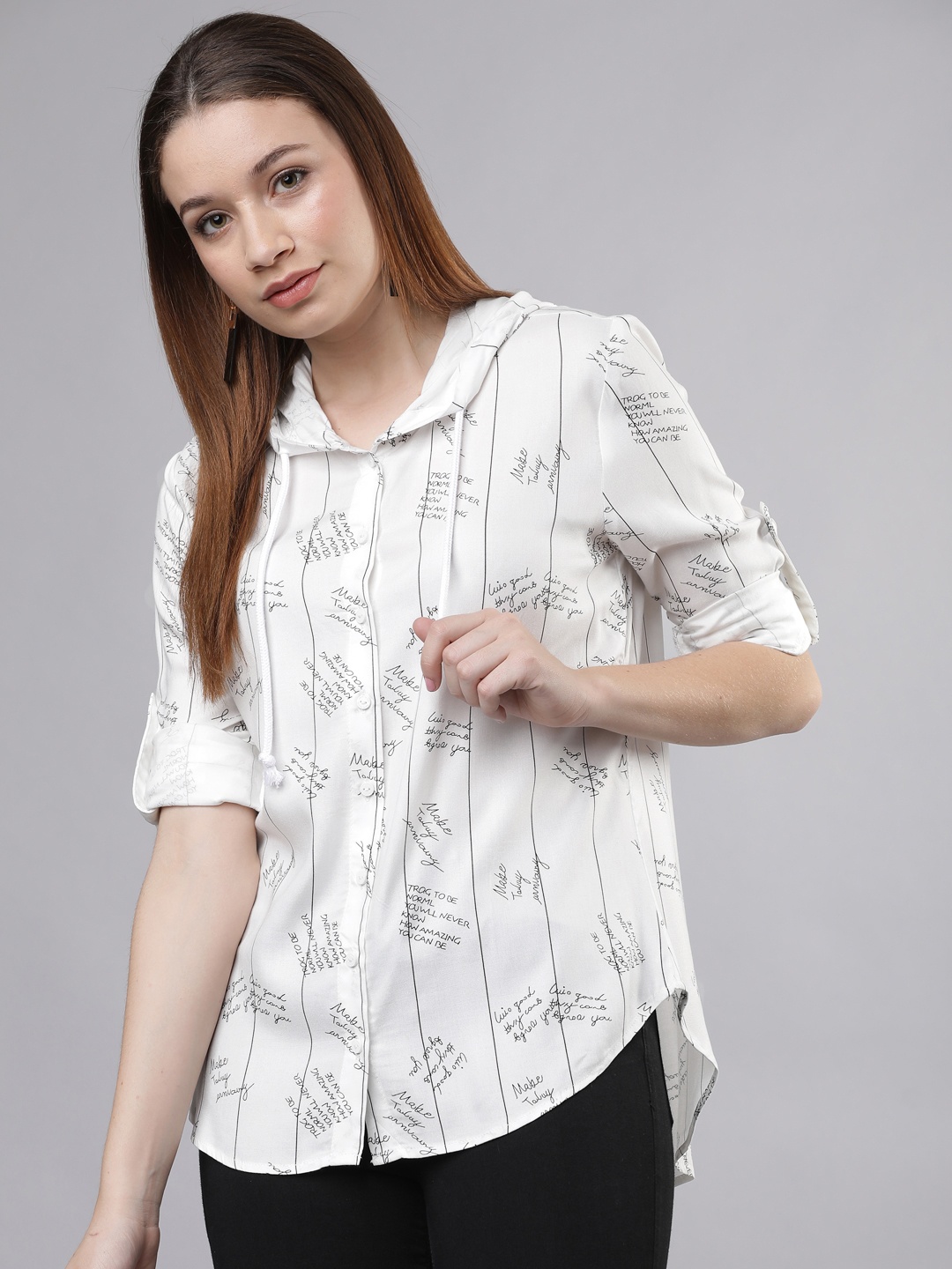 

Tokyo Talkies Women White & Black Regular Fit Printed Casual Shirt
