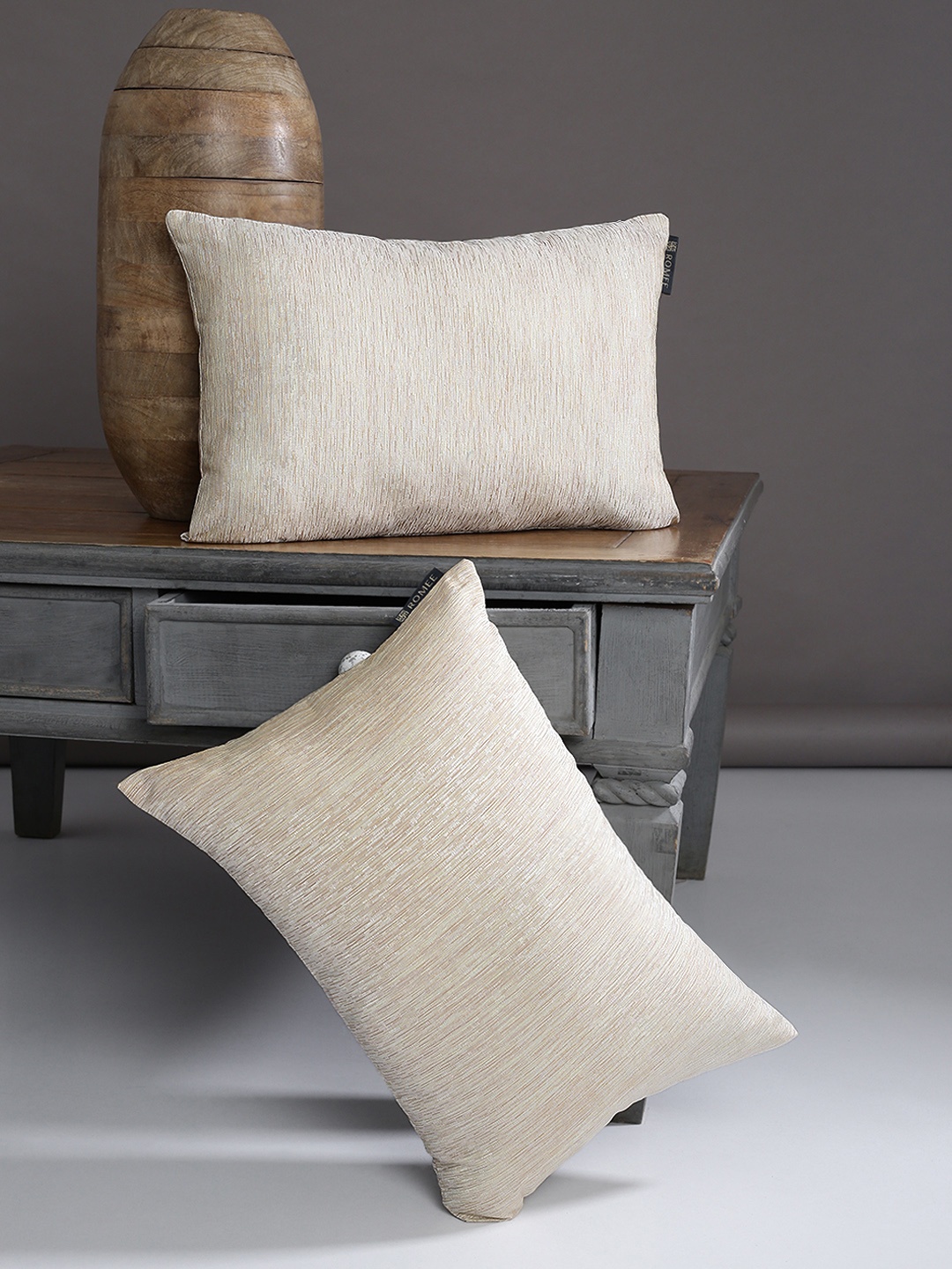 

ROMEE Beige Set of 2 Self Design Rectangle Cushion Covers