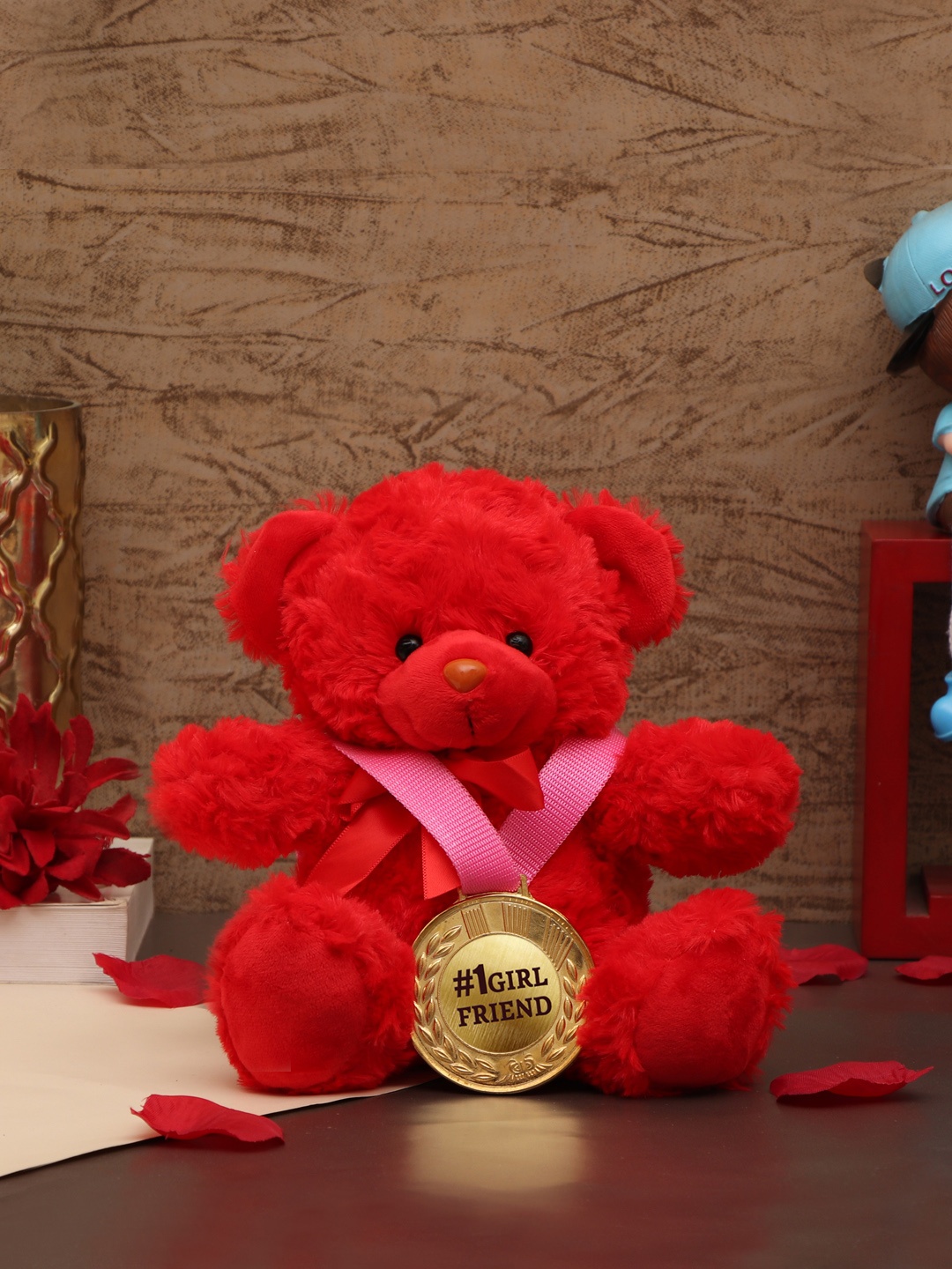

Tied Ribbons Red Teddy With Girl Friend Golden Medal