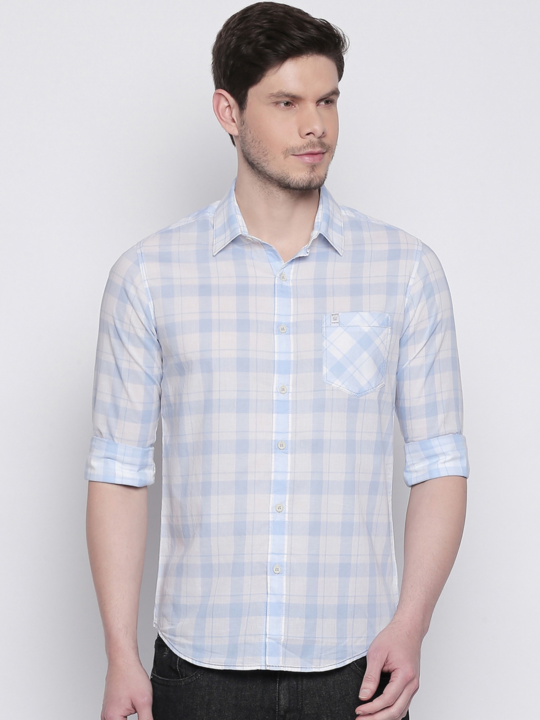 

Mufti Men White & Blue Slim Fit Checked Casual Shirt
