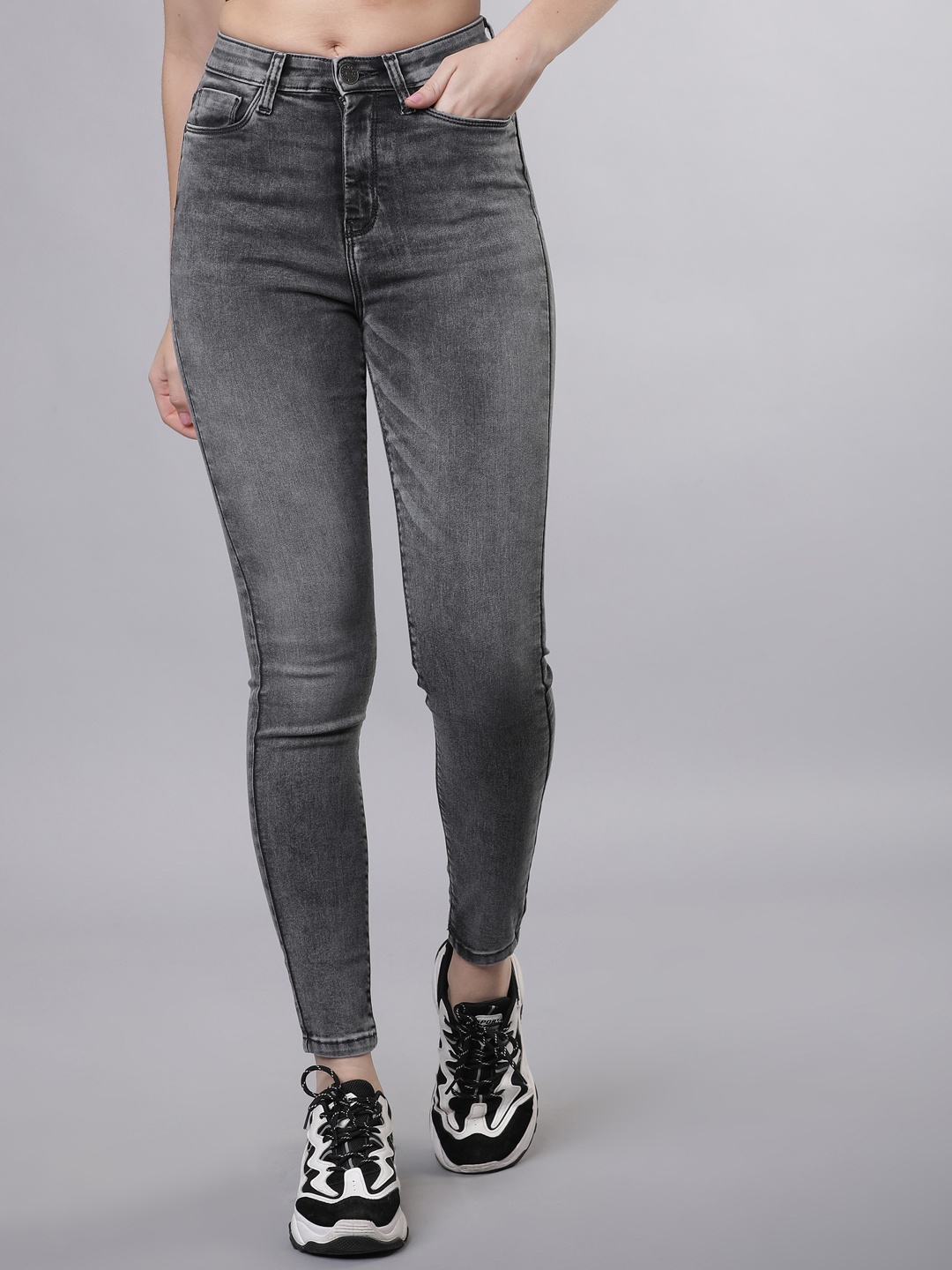 

Tokyo Talkies Women Grey Slim Fit Mid-Rise Clean Look Stretchable Jeans