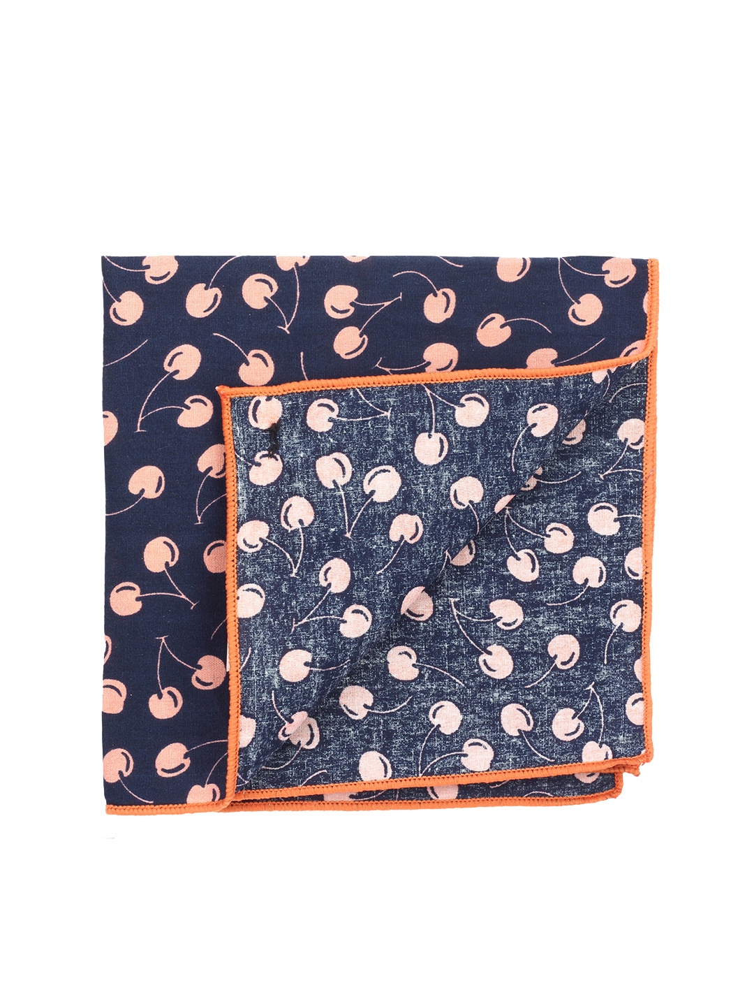 

PELUCHE Men Navy Blue & Peach-Coloured Cherry Print Pocket Square