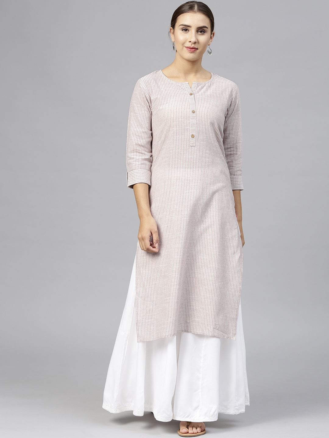 Varanga Women Beige Striped Straight Kurta