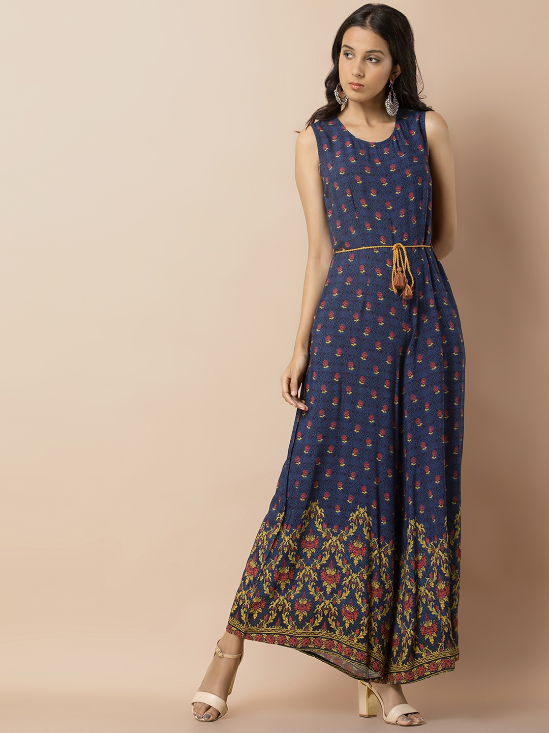 

INDYA Women Blue & Orange Printed Playsuit
