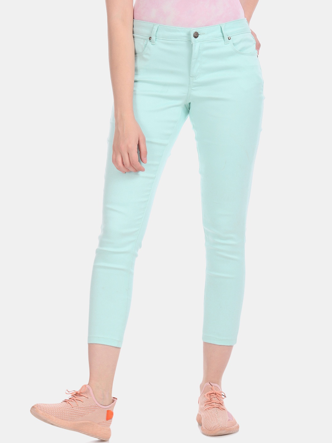 

Cherokee Women Sea Green Skinny Fit Solid Regular Trousers