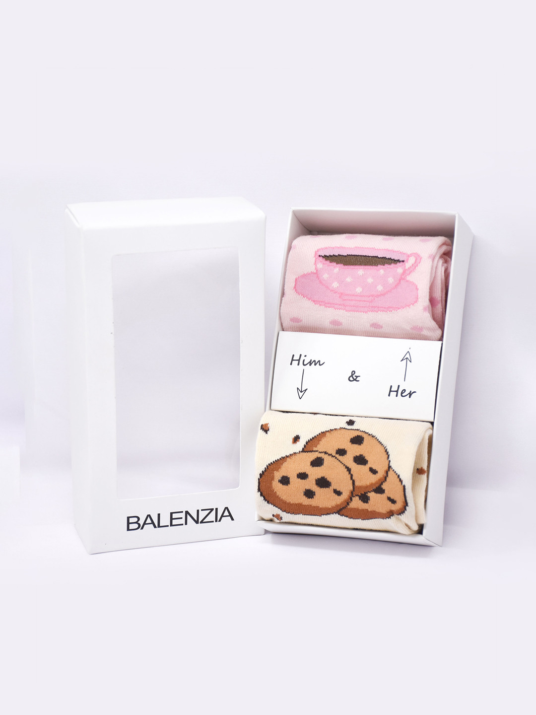 

Balenzia Unisex Pack of 2 Assorted Calf-Length Him & Her Socks Boxset Special Edition Socks, Multi