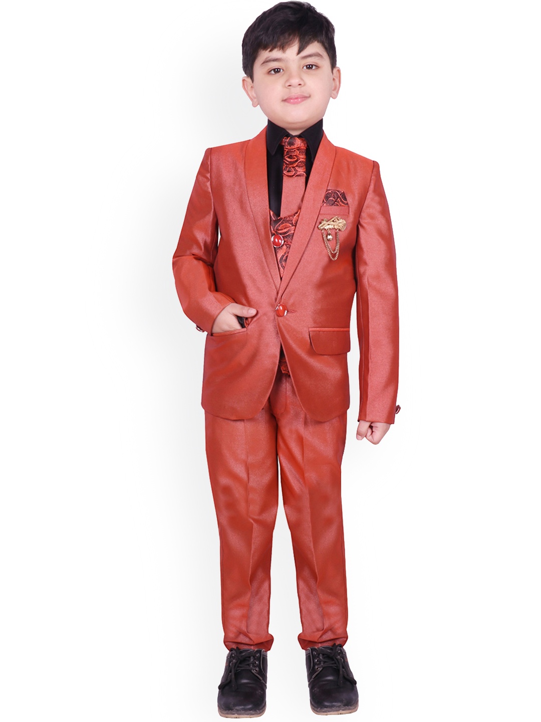 

SG YUVRAJ Boys Rust-Coloured Solid Tuxedo suit