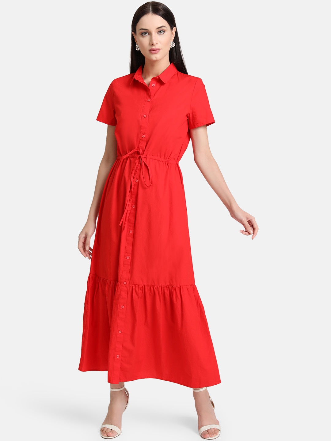

Kazo Women Red Solid Maxi Dress