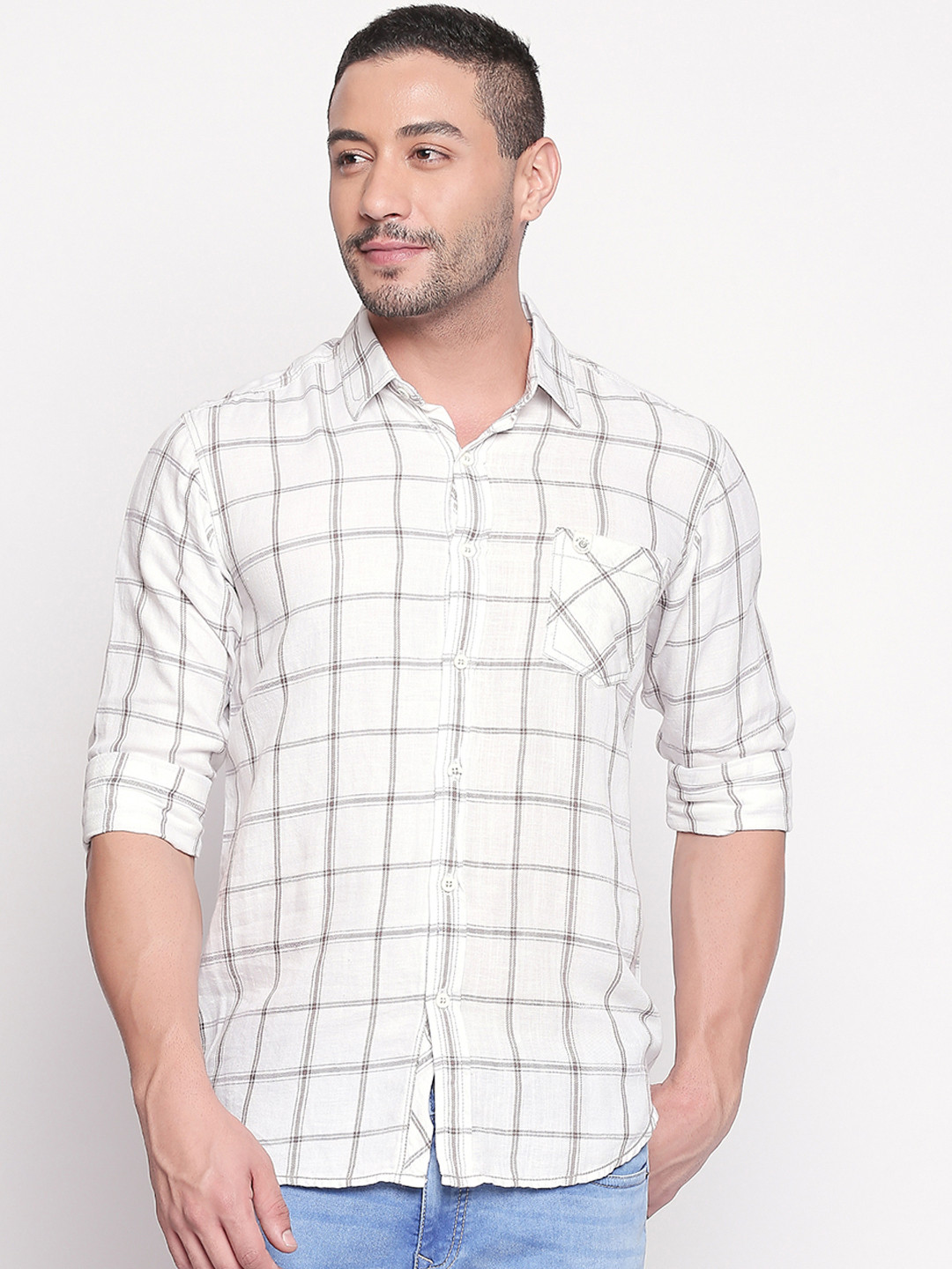 

Mufti Men White & Black Slim Fit Checked Casual Shirt
