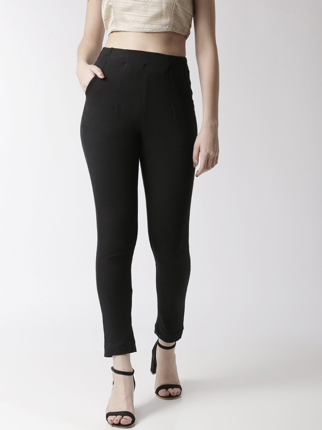 

De Moza Women Black Slim Fit Solid Treggings