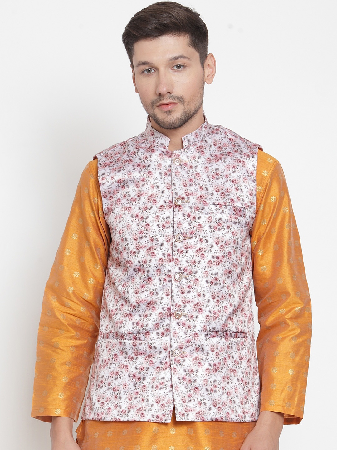 

KLOTTHE Men Printed Nehru Jacket, White