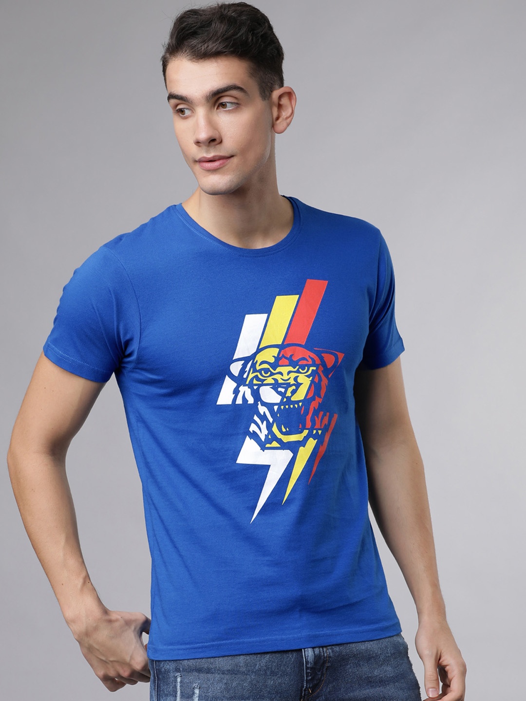 

LOCOMOTIVE Men Blue Printed Round Neck T-shirt