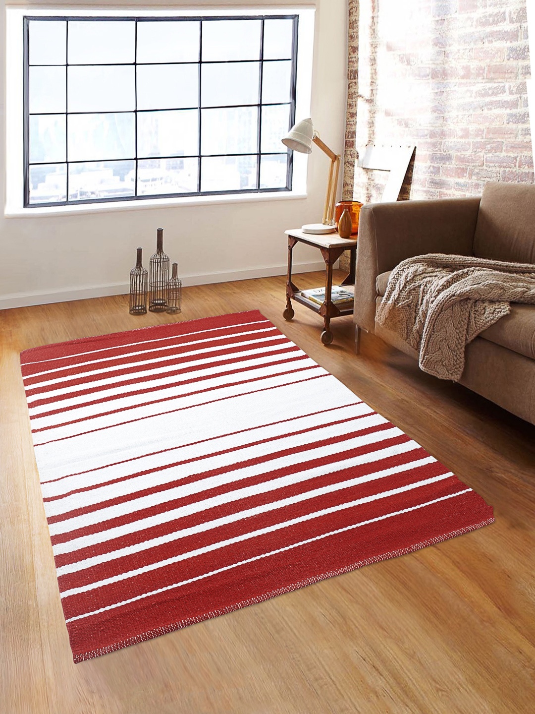 

ROMEE Red & White Striped Anti-Skid Dhurrie
