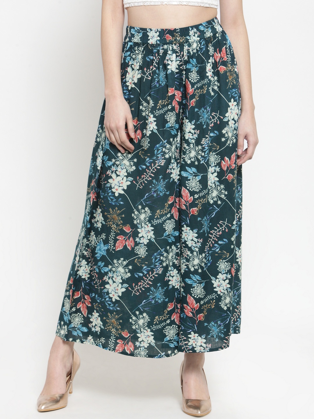

Sera Women Green & Blue Printed Wide Leg Palazzos