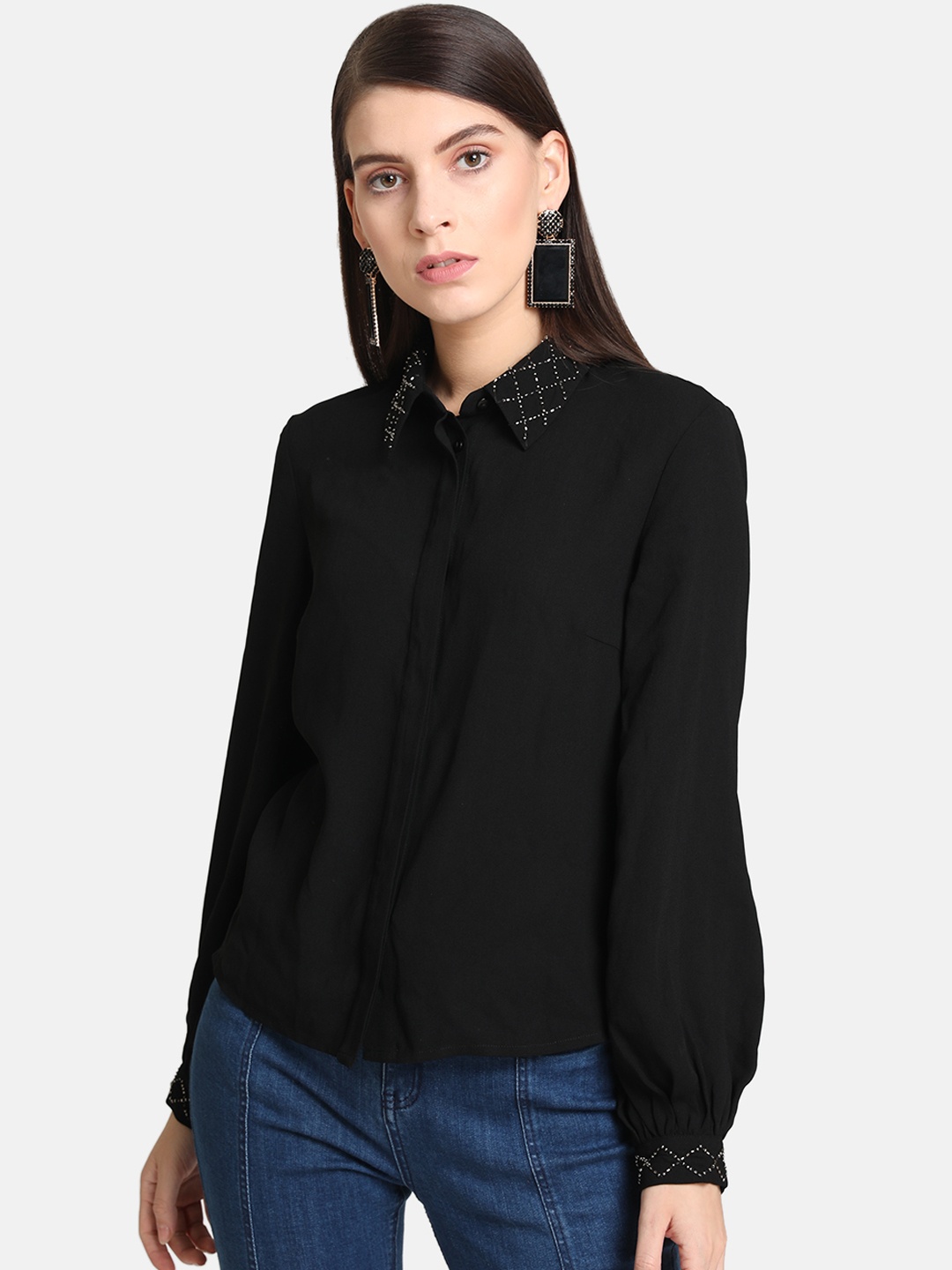 

Kazo Women Black Regular Fit Solid Casual Shirt