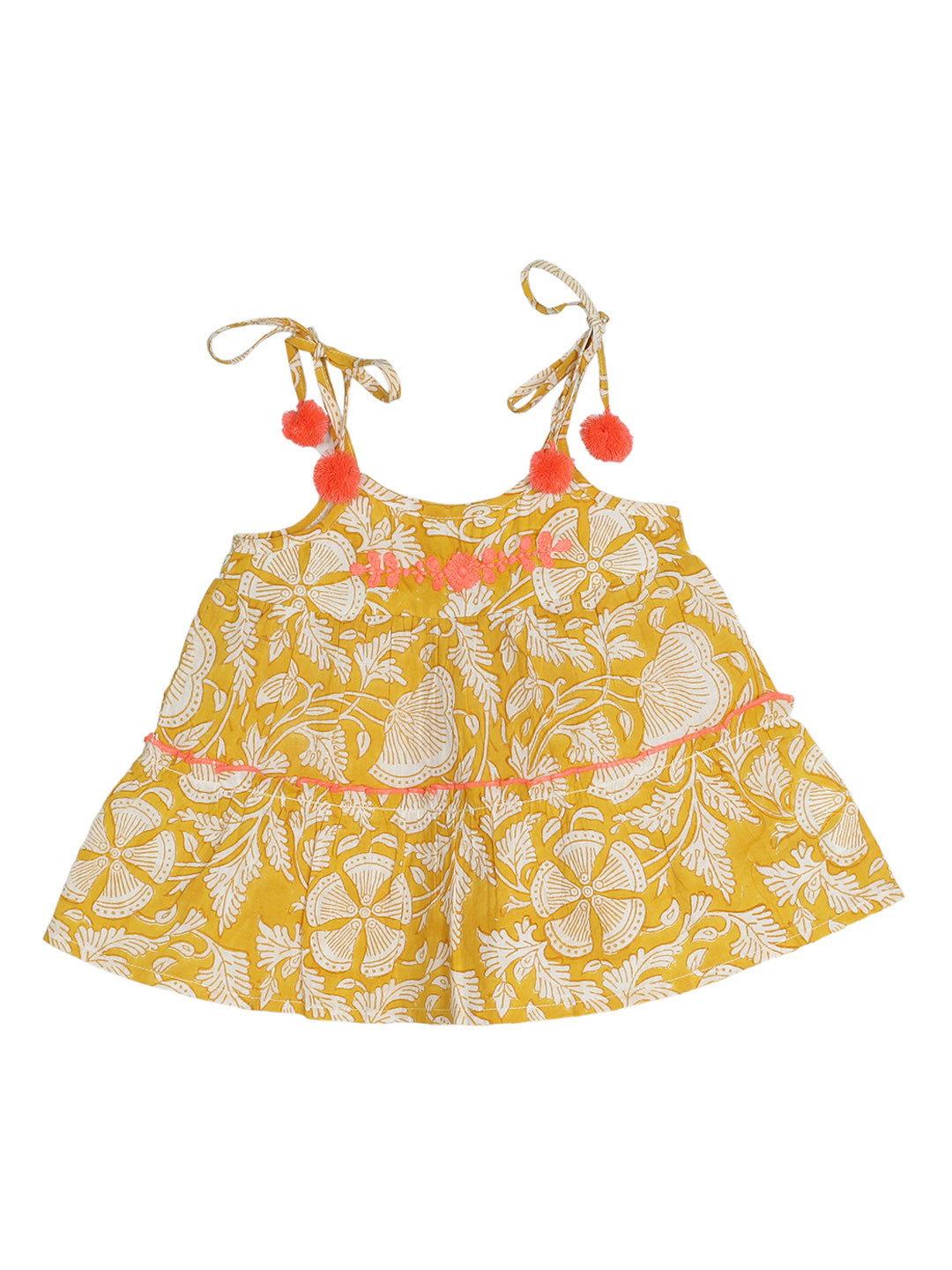 

My Little Lambs Girls Yellow Printed A-Line Pure Cotton Top