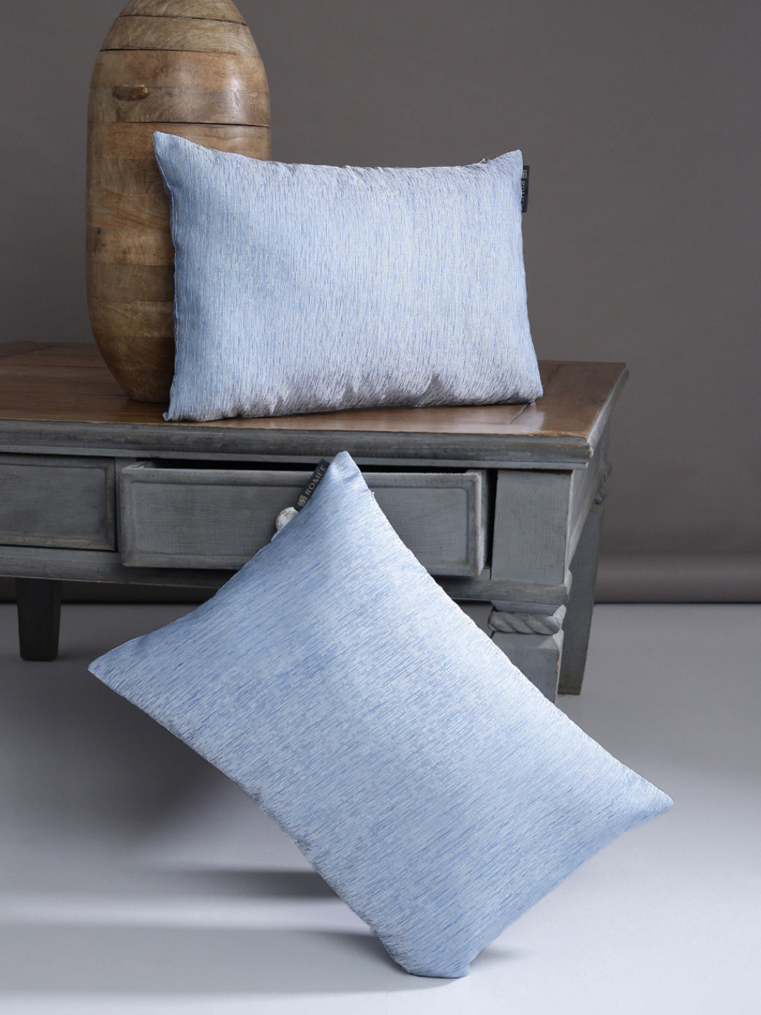

ROMEE Blue Set of 2 Self Design Rectangle Cushion Covers