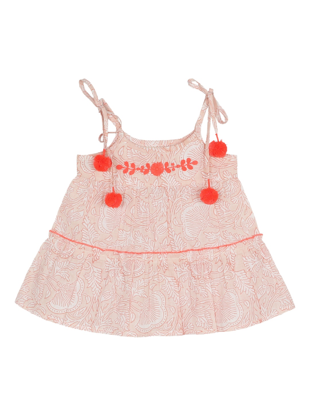 

My Little Lambs Girls Pink Printed A-Line Pure Cotton Top