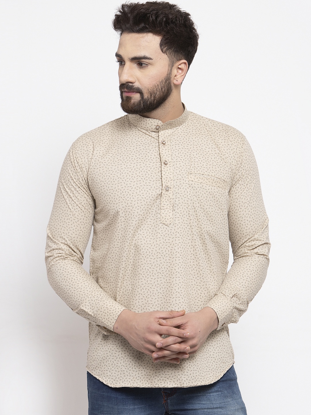

KLOTTHE Men Beige Printed Straight Kurta