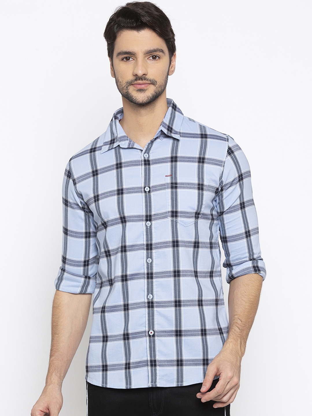 

SPYKAR Men Blue & White Slim Fit Checked Casual Shirt
