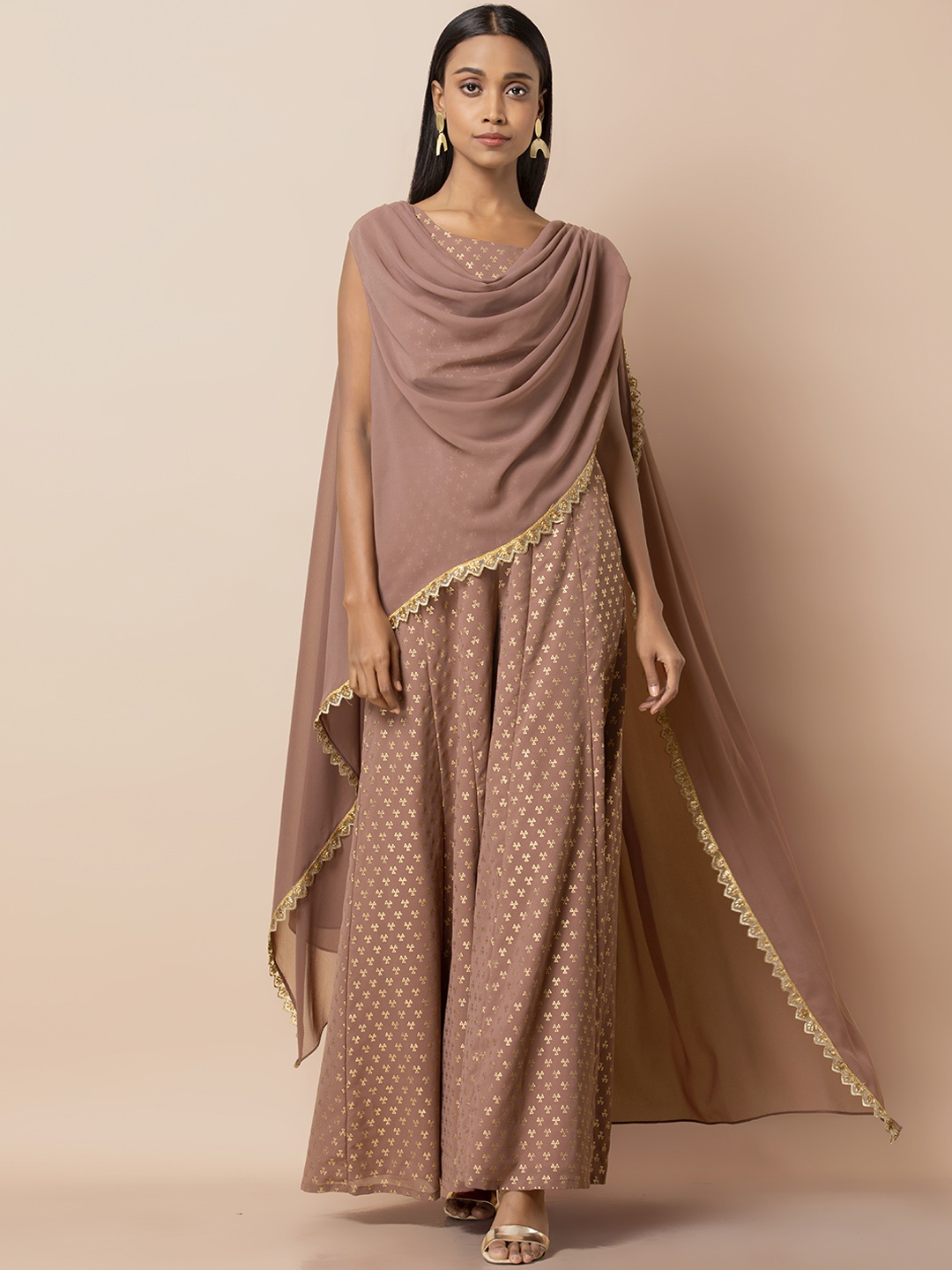 

INDYA Women Rose Foil Attached Dupatta Crop Top