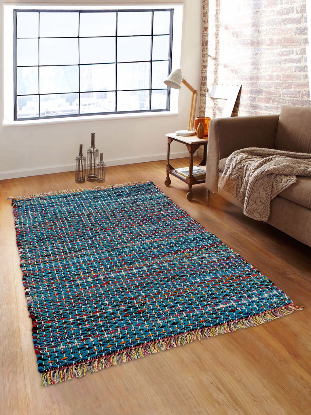 

ROMEE Blue & Red Geometric Anti-Skid Dhurrie