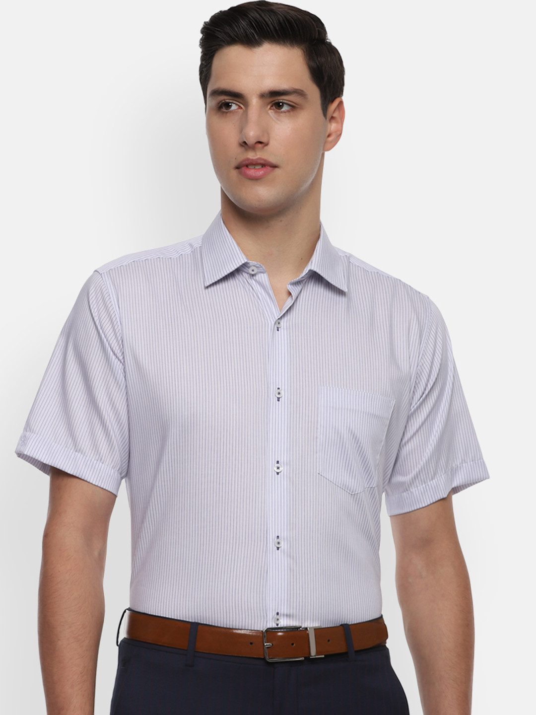 

Van Heusen Men Blue & Off-White Regular Fit Striped Formal Shirt