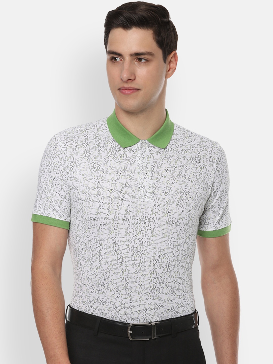 Van Heusen Men White Printed Polo Collar T-shirt