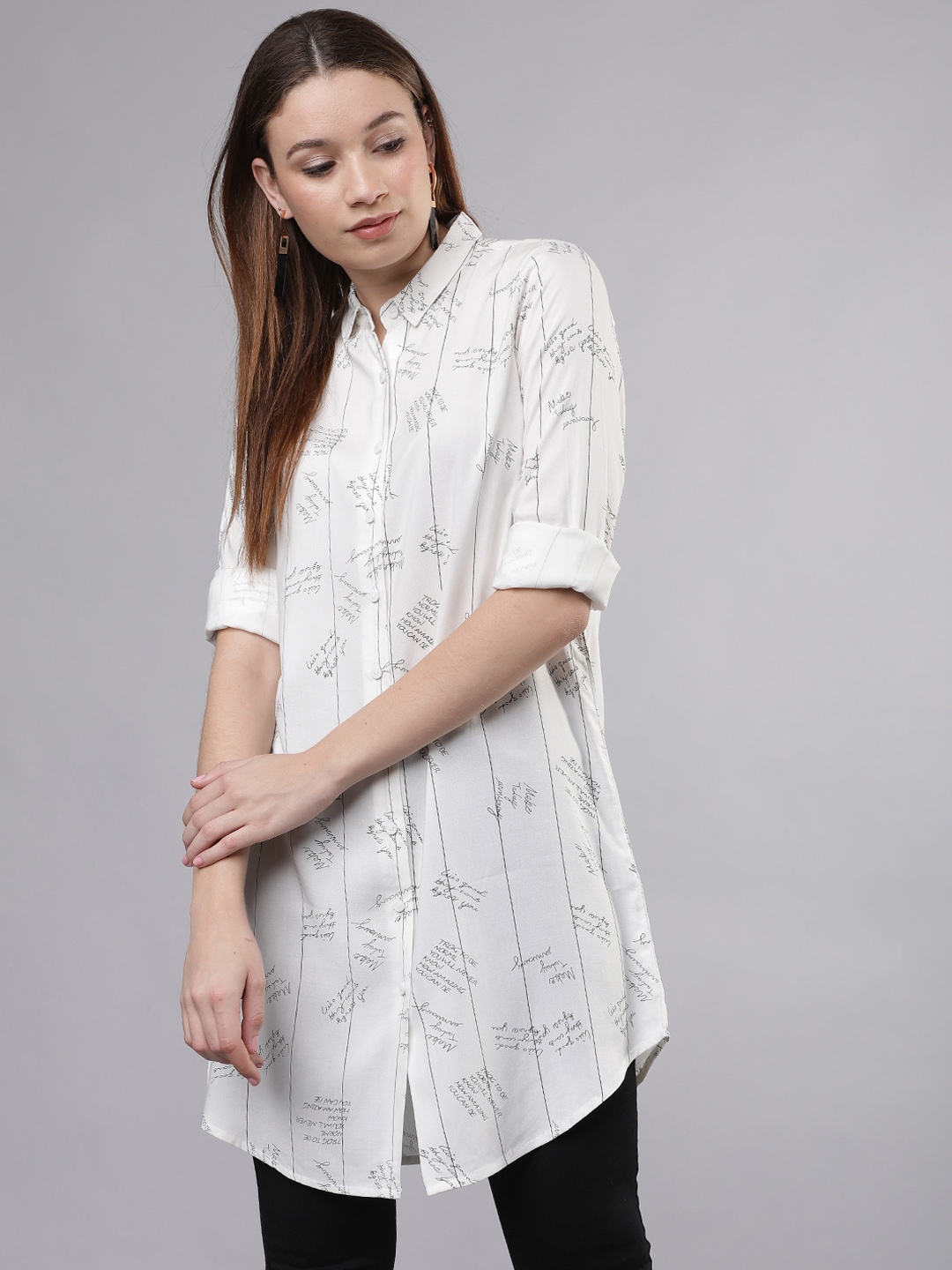 

Tokyo Talkies Women White Regular Fit Printed Casual Shirt